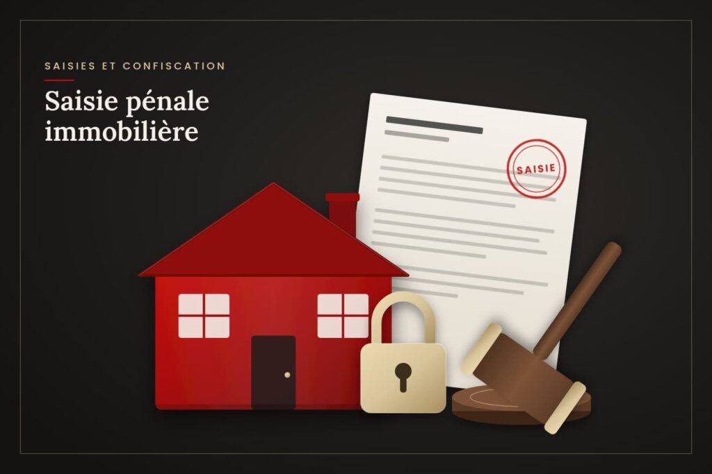 Saisie pénale immobilière : maison fermée par un cadenas, ordonnance de saisie et marteau de juge